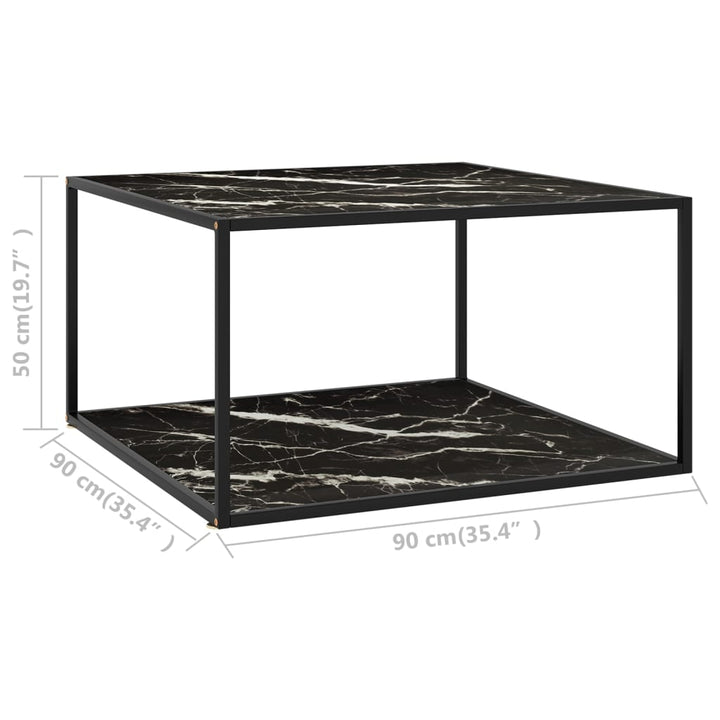 sofabord 90x90x50 cm marmorglas sort