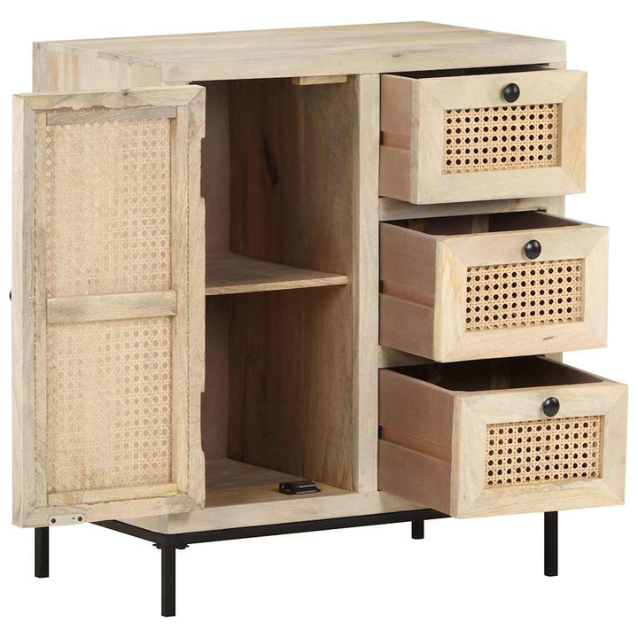 skænk 60x35x70 cm massivt mangotræ og naturligt rørflet