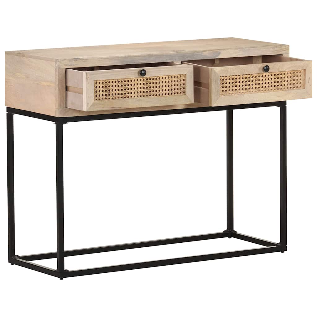 konsolbord 100x35x76 cm massivt mangotræ og naturlig rørflet