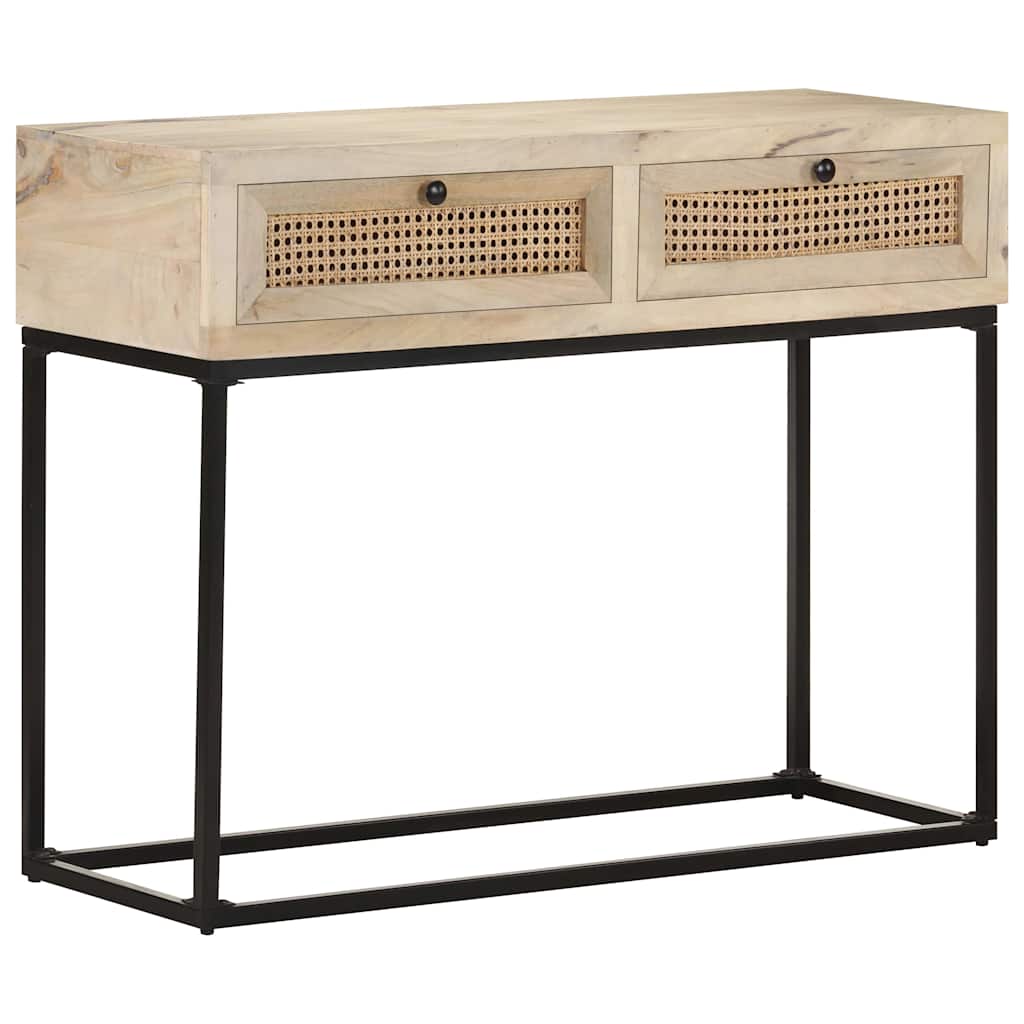 konsolbord 100x35x76 cm massivt mangotræ og naturlig rørflet
