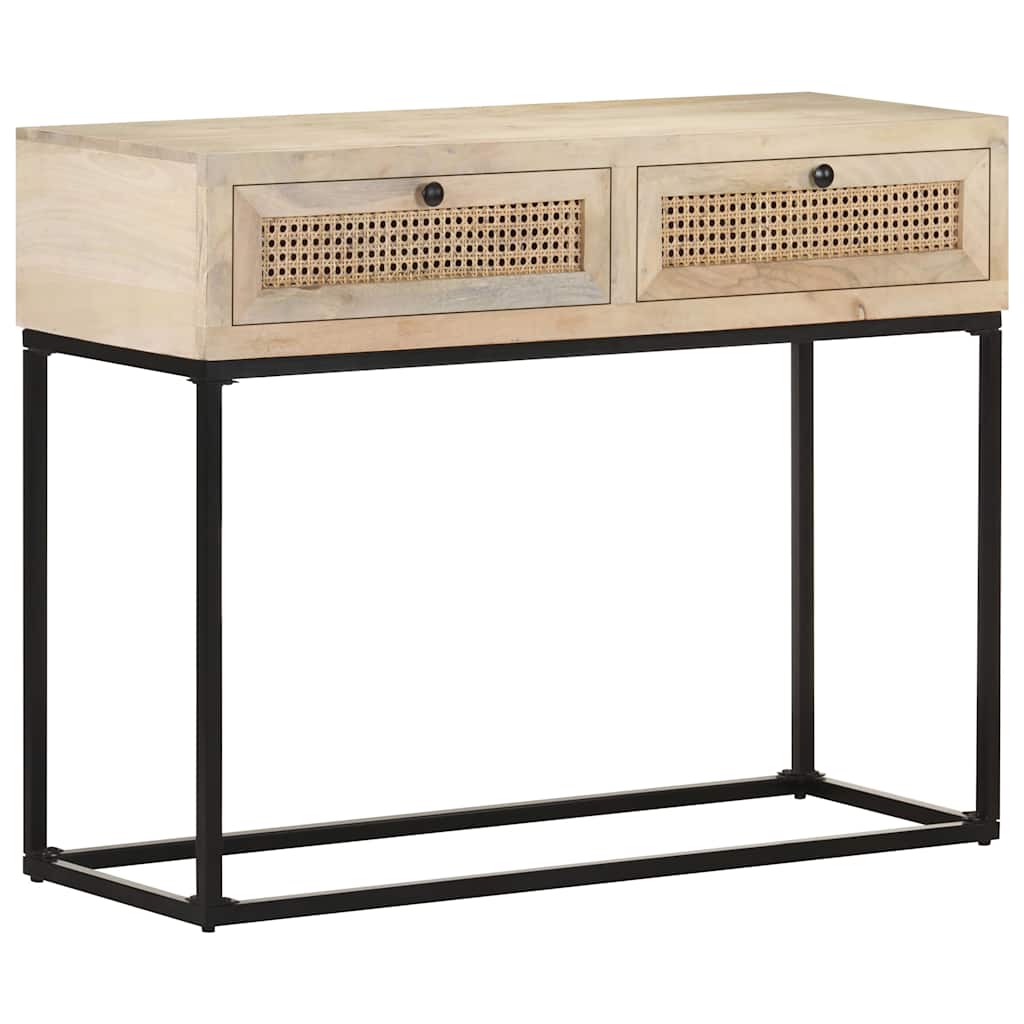 konsolbord 100x35x76 cm massivt mangotræ og naturlig rørflet