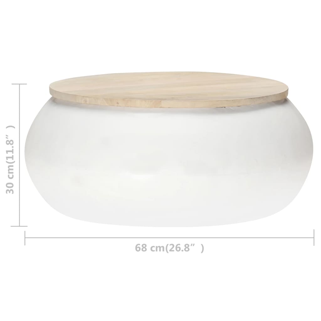 sofabord 68x68x30 cm massivt mangotræ hvid