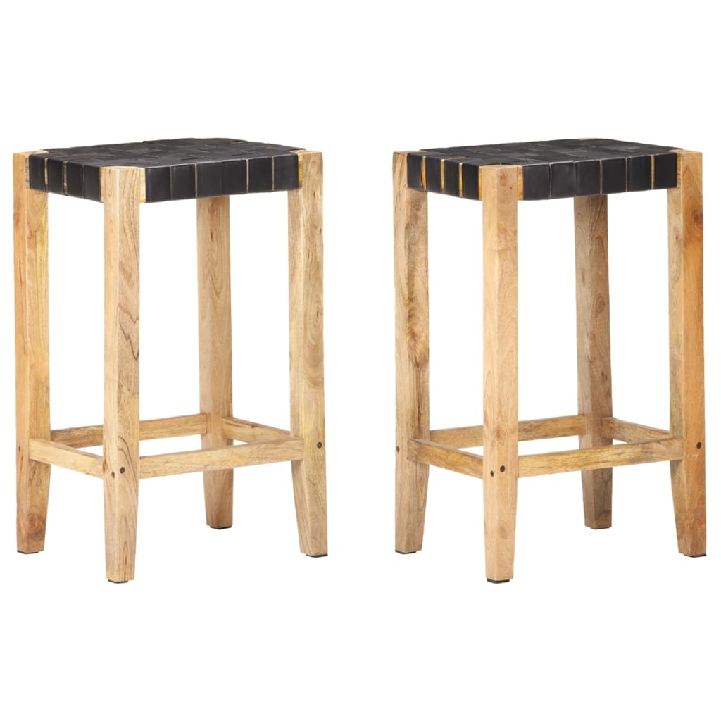 barstole 2 stk. 75 cm ægte skind sort