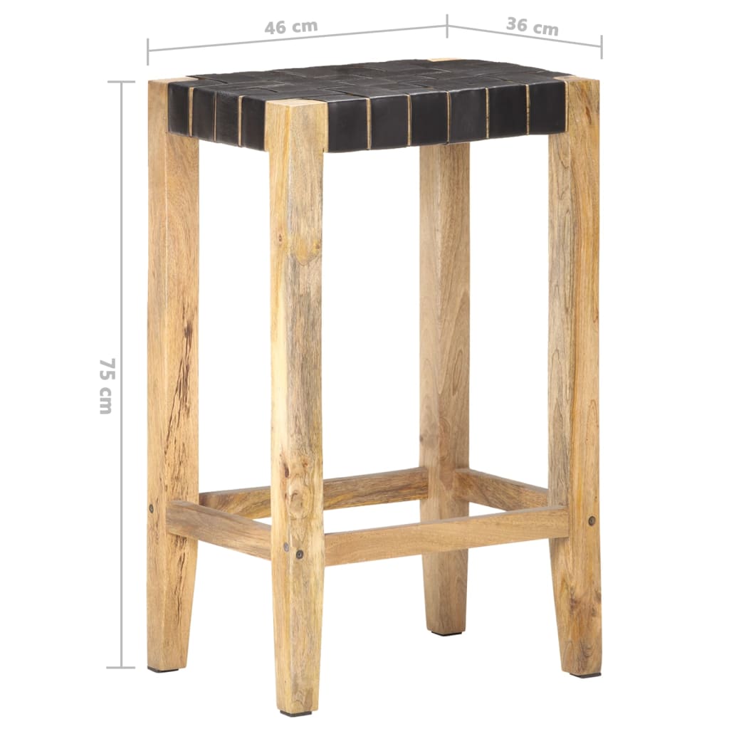 barstole 2 stk. 75 cm ægte skind sort