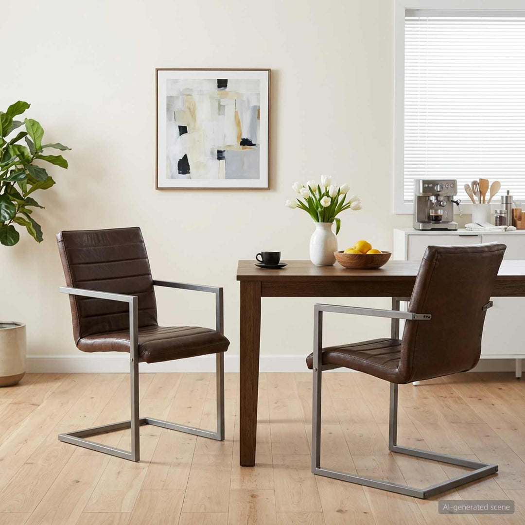 spisebordsstole med cantilever 2 stk. ægte læder brun