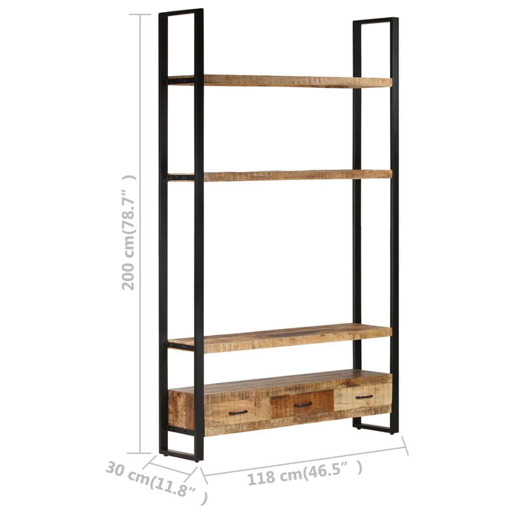 bogreol 118x30x200 cm massivt ru mangotræ