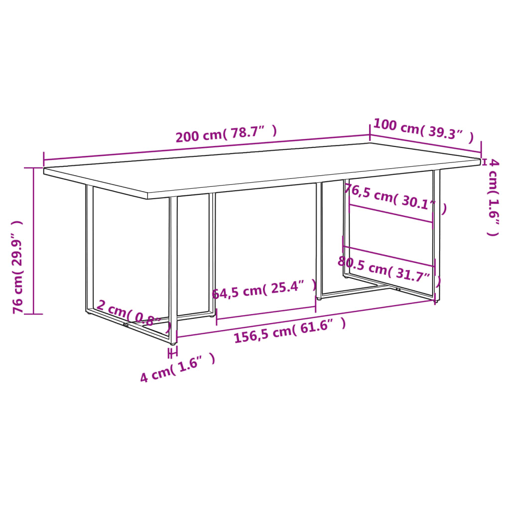 spisebord 200 cm ru mangotræ