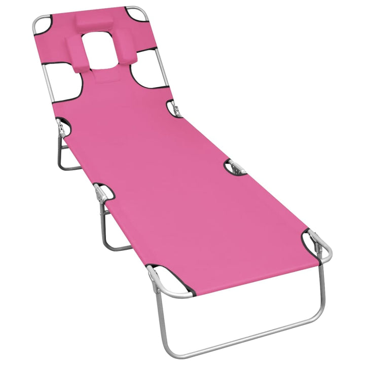 foldbar liggestol med nakkehynde stål pink