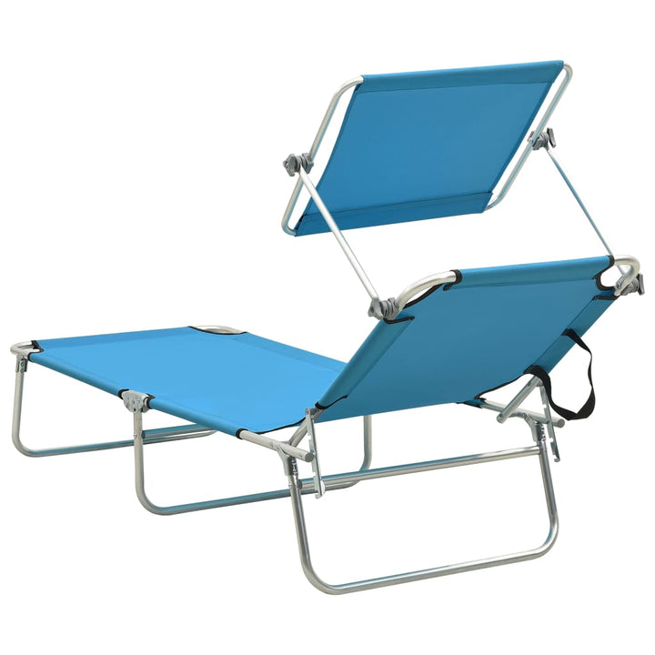 foldbar liggestol med baldakin aluminium blå