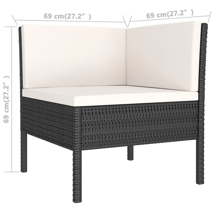 loungesæt til haven 3 dele med hynder polyrattan sort