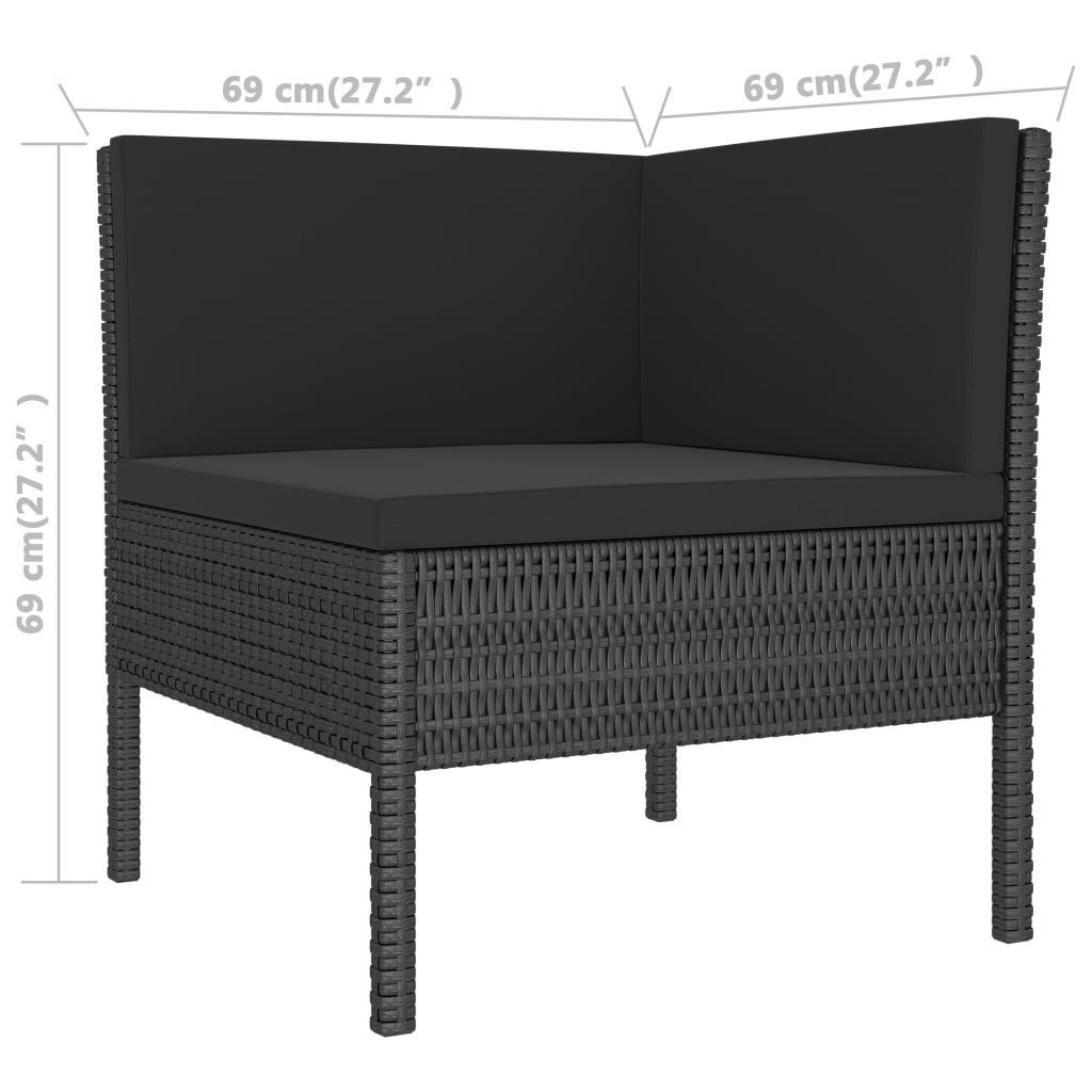 loungesæt til haven 3 dele med hynder polyrattan sort