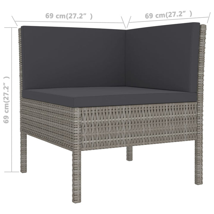 loungesæt til haven 3 dele med hynder polyrattan grå