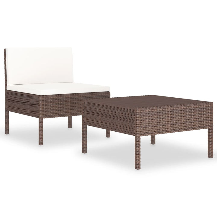 loungesæt til haven 2 dele med hynder polyrattan brun