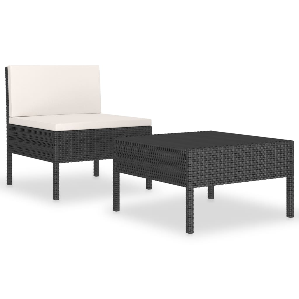 loungesæt til haven 2 dele med hynder polyrattan sort