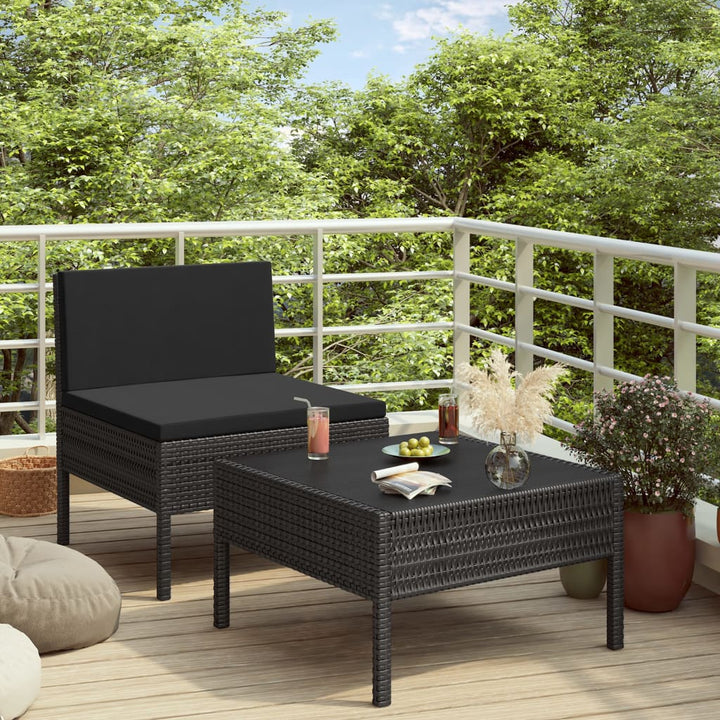 loungesæt til haven 2 dele med hynder polyrattan sort