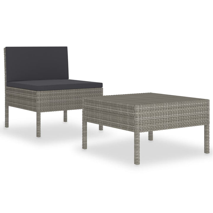 loungesæt til haven 2 dele med hynder polyrattan grå