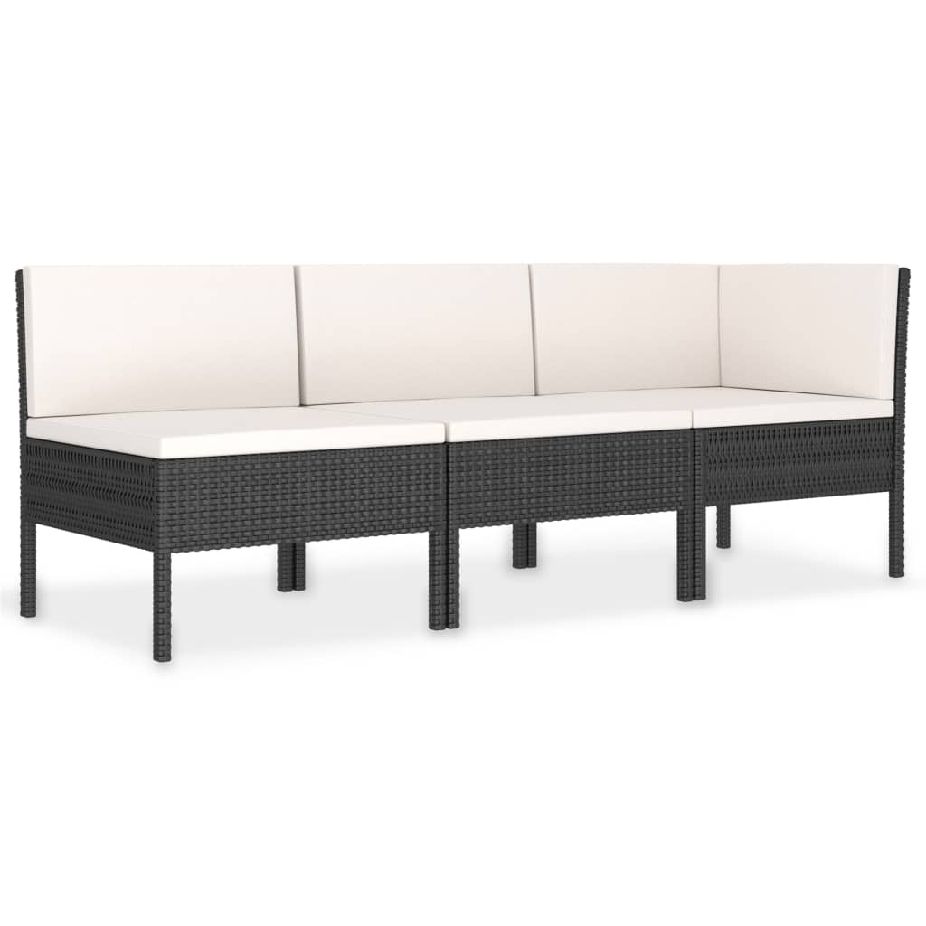loungesæt til haven 3 dele med hynder polyrattan sort