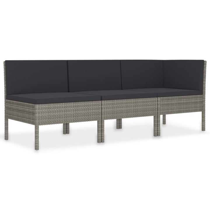 loungesæt til haven 3 dele med hynder polyrattan grå