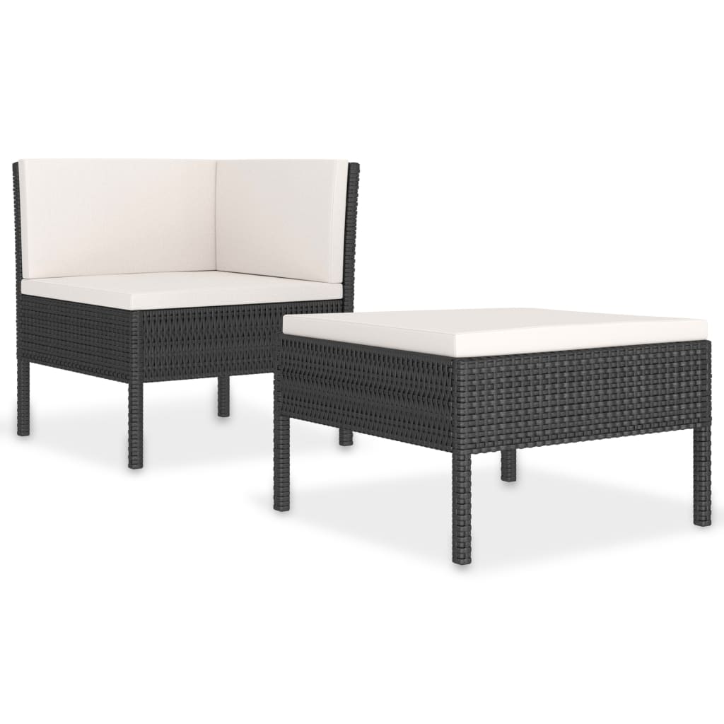 loungesæt til haven 2 dele med hynder polyrattan sort