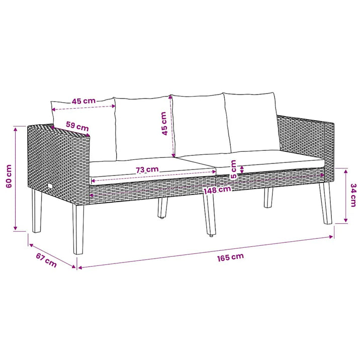 2-personers havesofa med hynder polyrattan beige