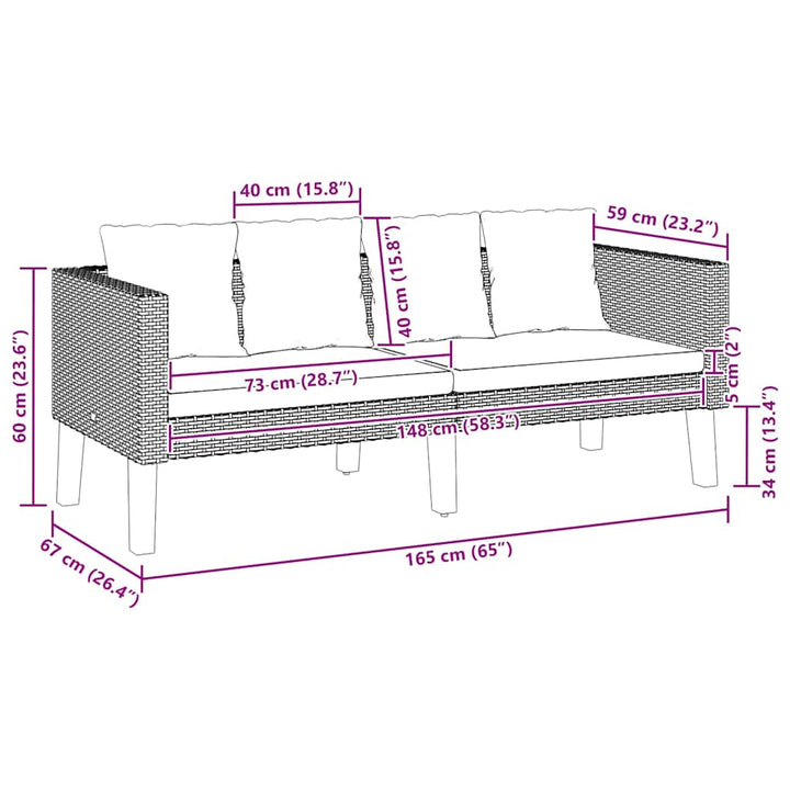 2-personers havesofa med hynder polyrattan sort