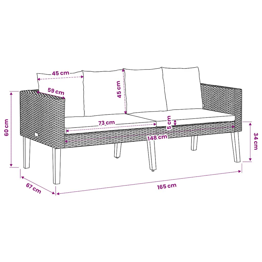 2-personers havesofa med hynder polyrattan sort