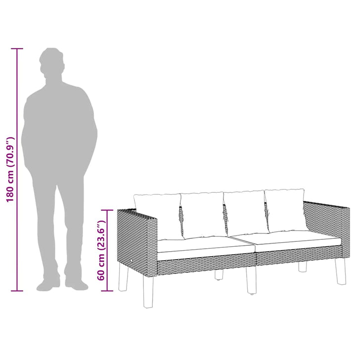 2-personers havesofa med hynder polyrattan sort