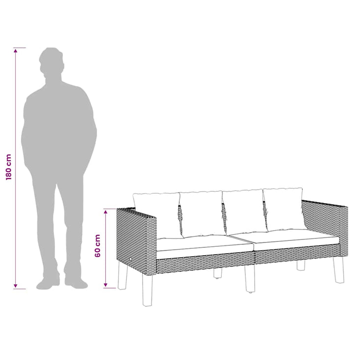 2-personers havesofa med hynder polyrattan sort
