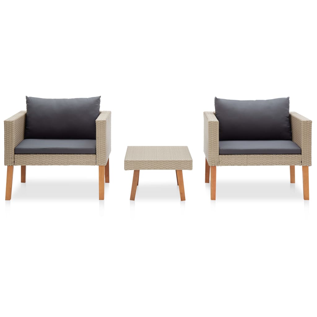 haveloungesæt 3 dele med hynder polyrattan beige