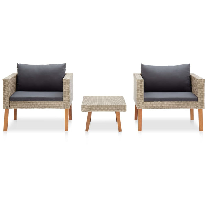 haveloungesæt 3 dele med hynder polyrattan beige