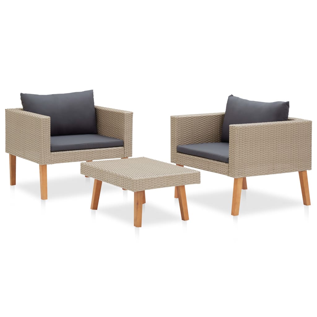 haveloungesæt 3 dele med hynder polyrattan beige