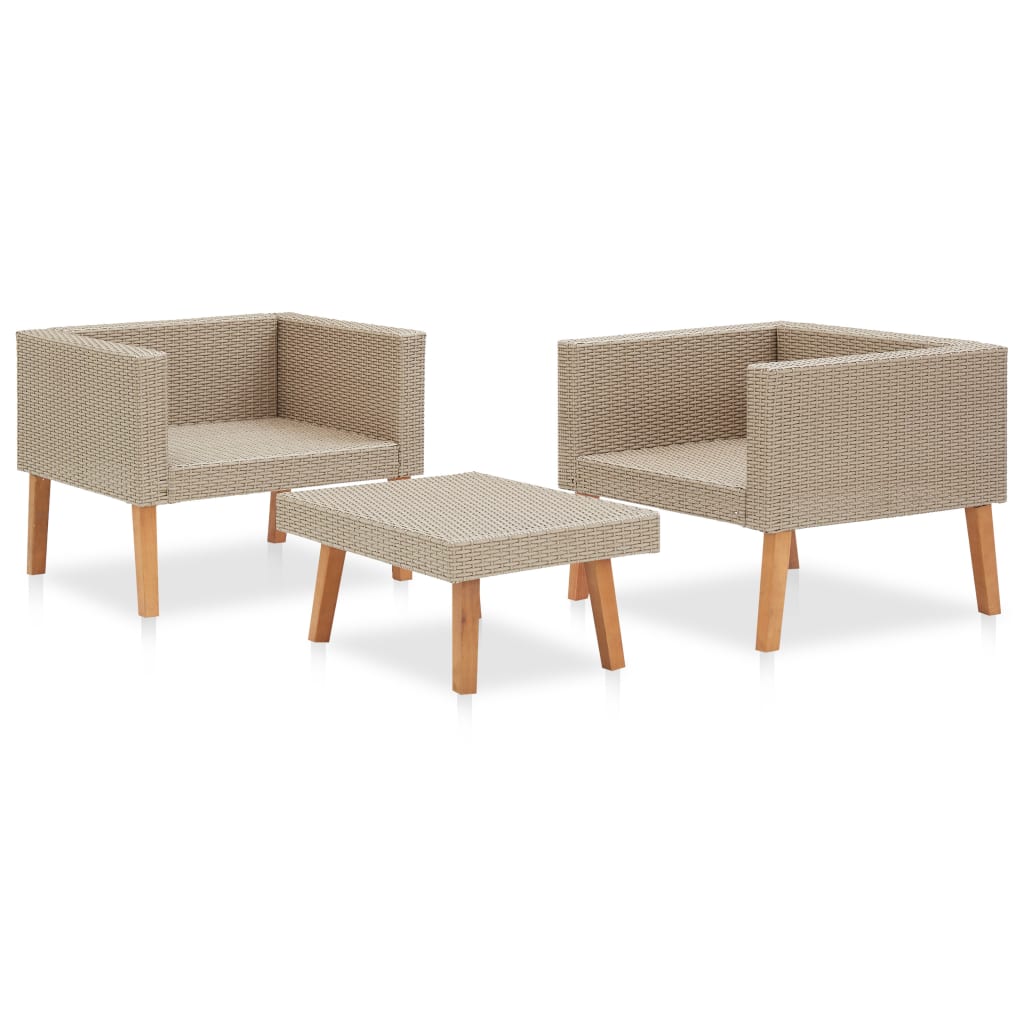 haveloungesæt 3 dele med hynder polyrattan beige