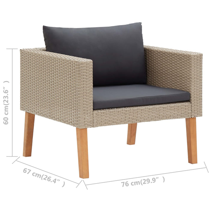 haveloungesæt 3 dele med hynder polyrattan beige