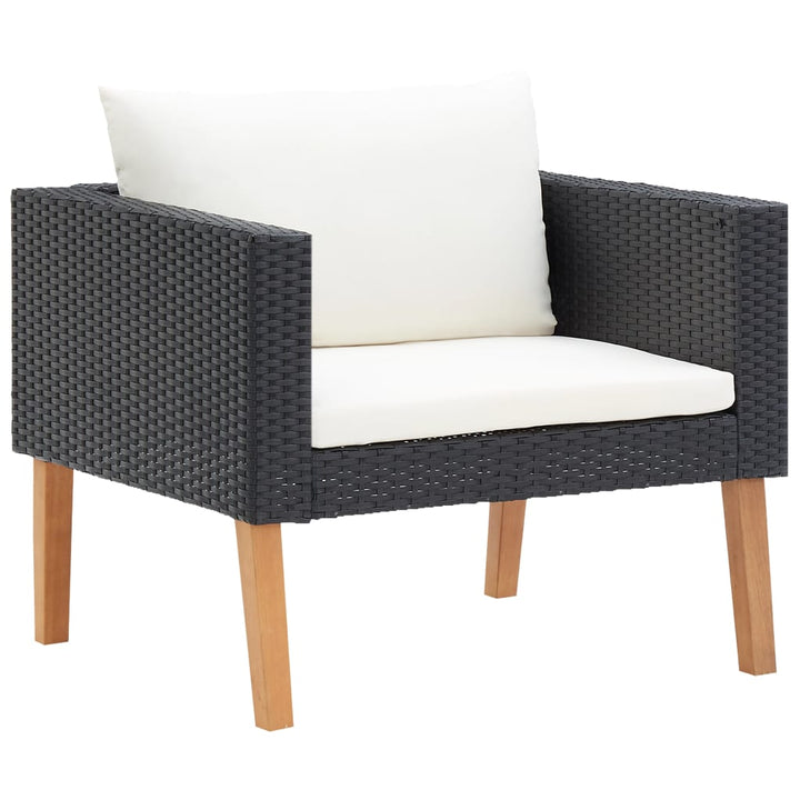 loungesæt til haven 3 dele med hynder polyrattan sort