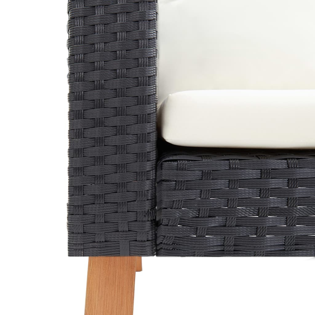 loungesæt til haven 3 dele med hynder polyrattan sort