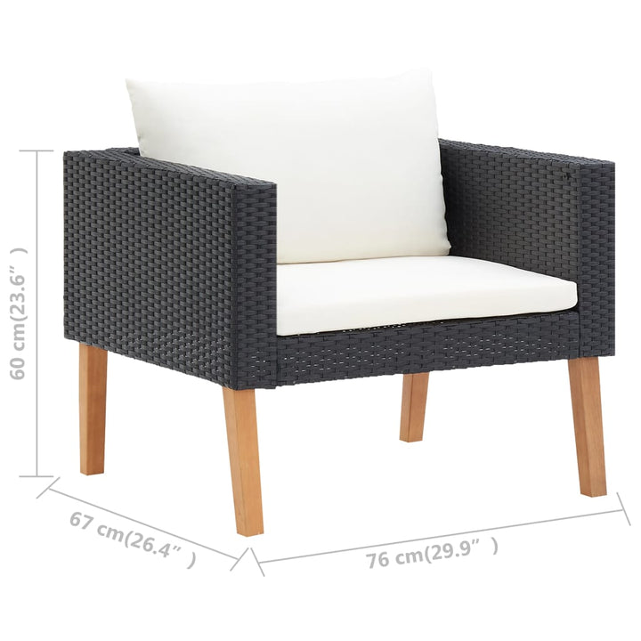 loungesæt til haven 3 dele med hynder polyrattan sort