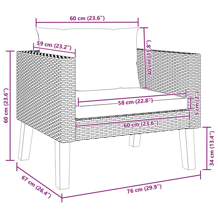 1-personssofa med hynder polyrattan sort