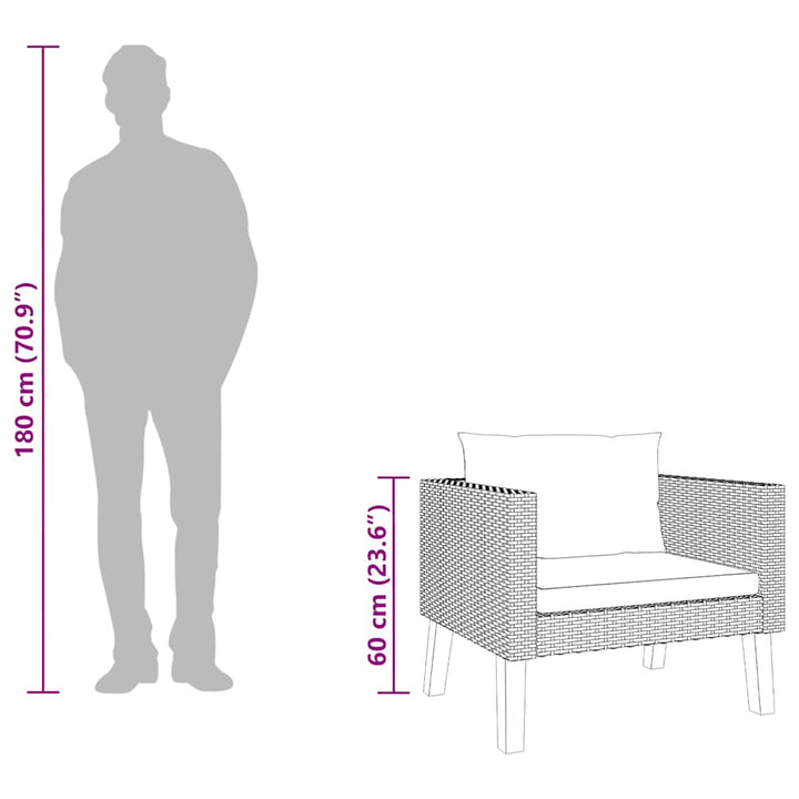 1-personssofa med hynder polyrattan sort