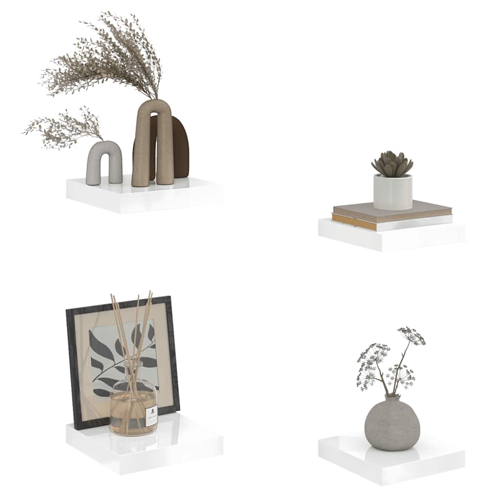 væghylder 4 stk. 23x23,5x3,8 cm MDF hvid højglans