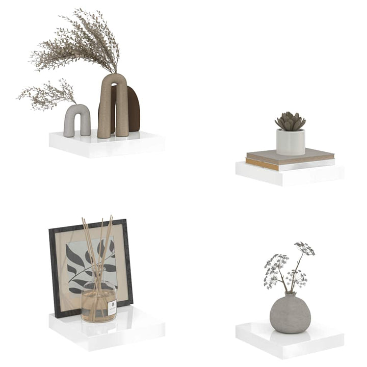 væghylder 4 stk. 23x23,5x3,8 cm MDF hvid højglans