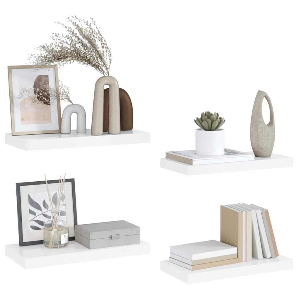 væghylder 4 stk. 50x23,5x3,8 cm MDF hvid højglans