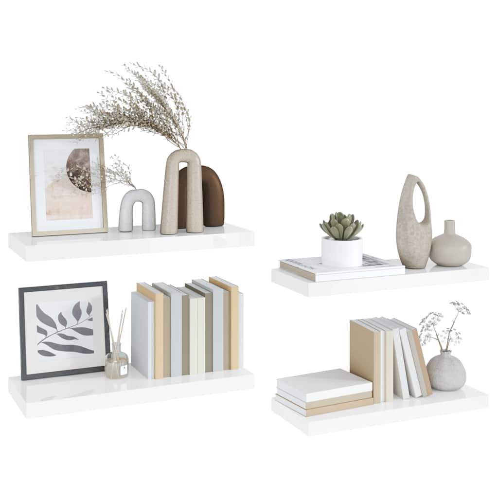 væghylder 4 stk. 60x23,5x3,8 cm MDF hvid højglans