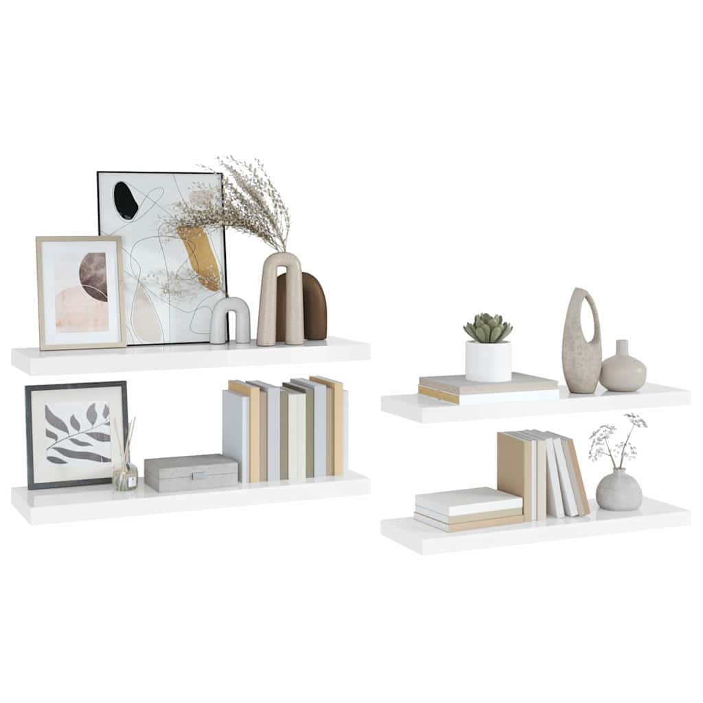 væghylder 4 stk. 80x23,5x3,8 cm MDF hvid højglans