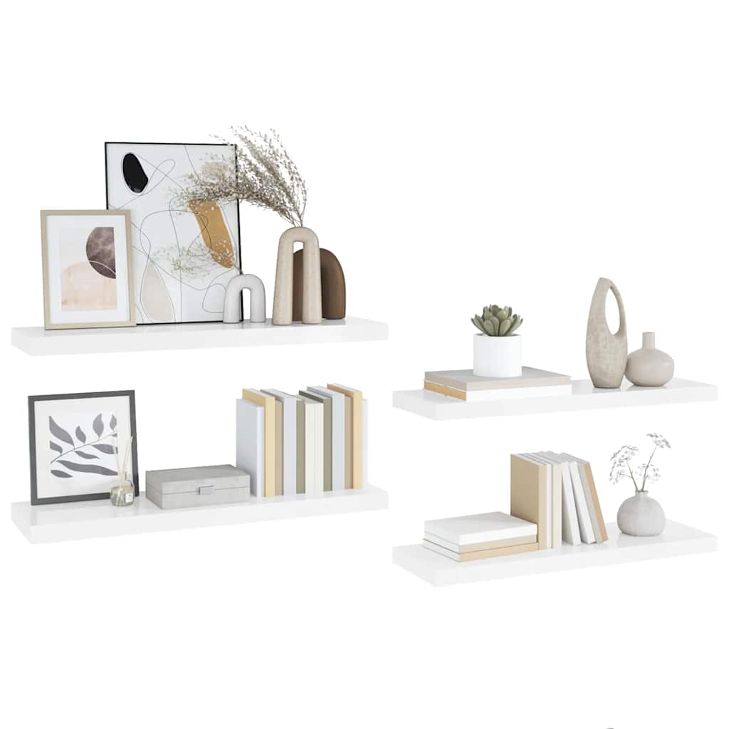 væghylder 4 stk. 90x23,5x3,8 cm MDF hvid højglans