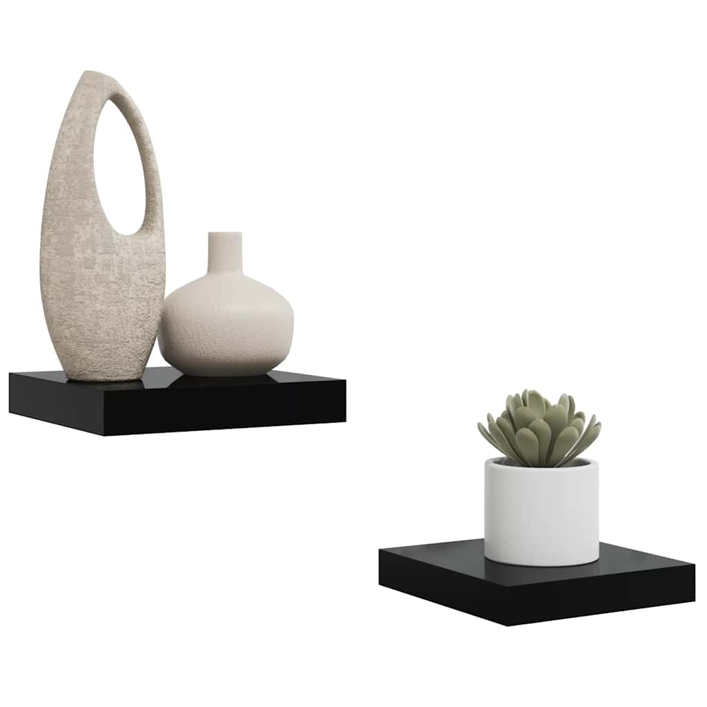 væghylder 2 stk. 23x23,5x3,8 cm MDF sort højglans