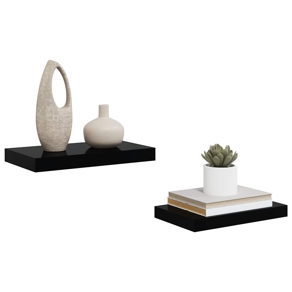 væghylder 2 stk. 40x23,5x3,8 cm MDF sort højglans