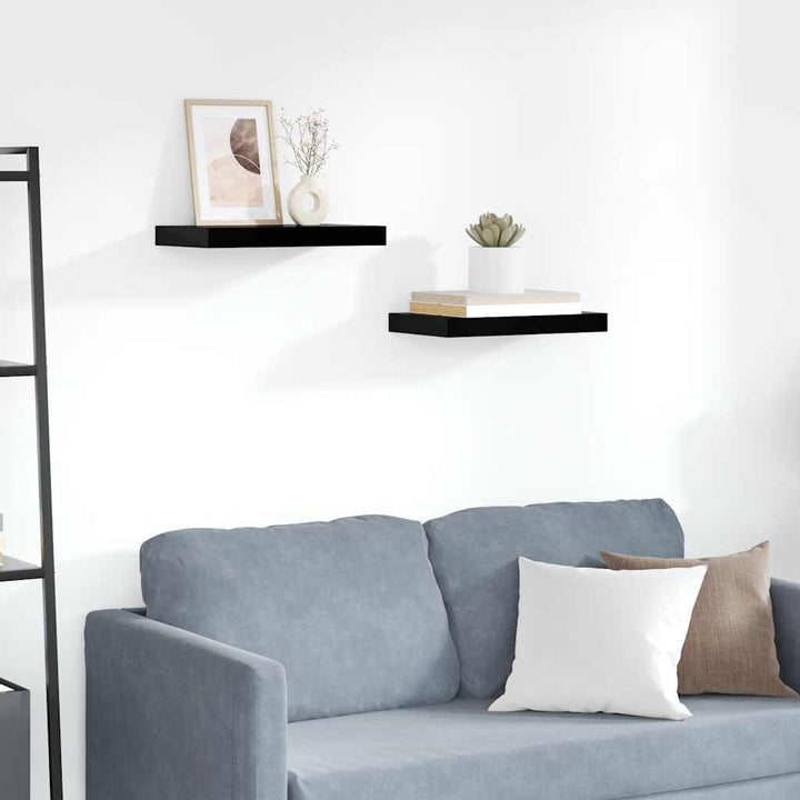 væghylder 2 stk. 40x23,5x3,8 cm MDF sort højglans