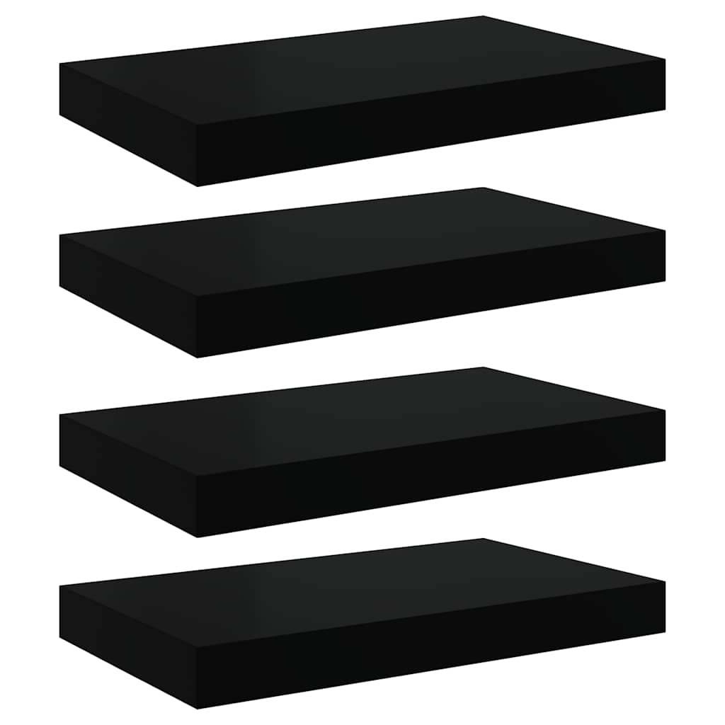 væghylder 4 stk. 40x23,5x3,8 cm MDF sort højglans
