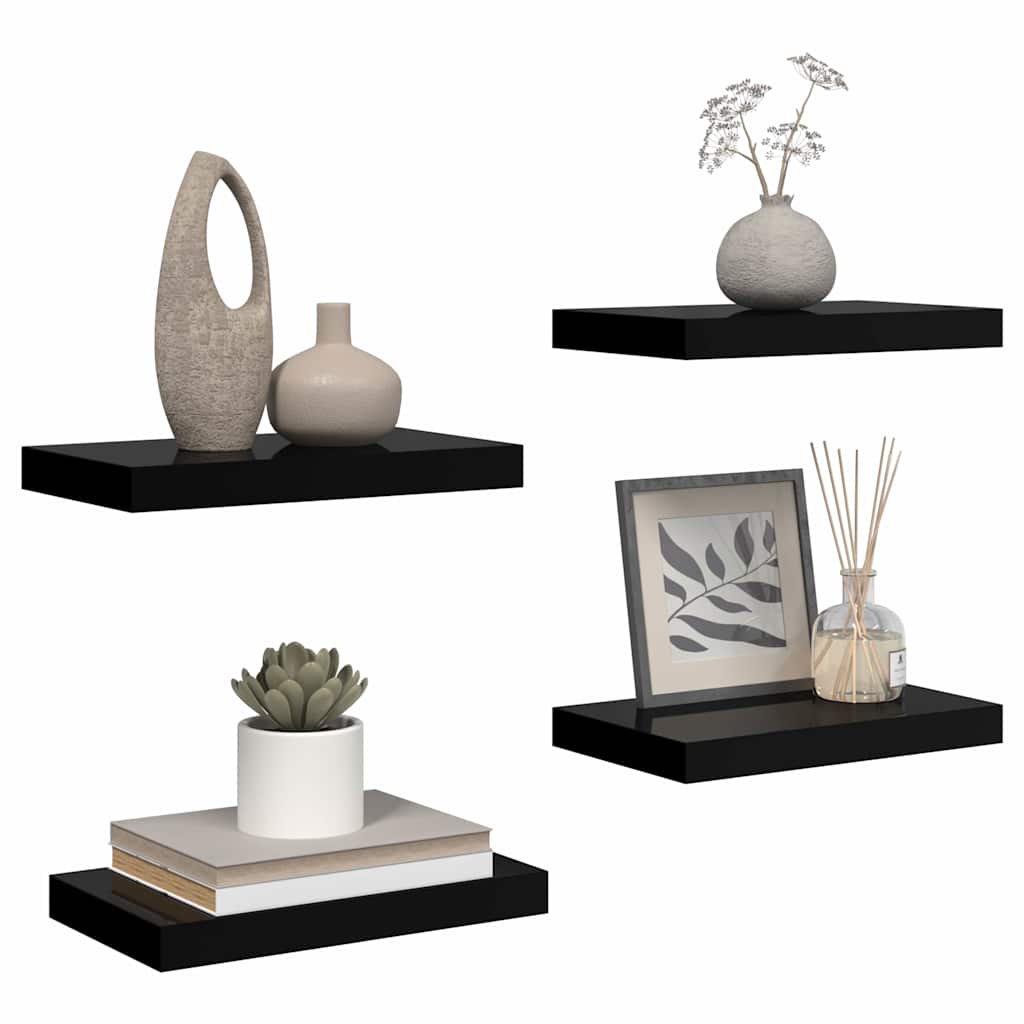 væghylder 4 stk. 40x23,5x3,8 cm MDF sort højglans