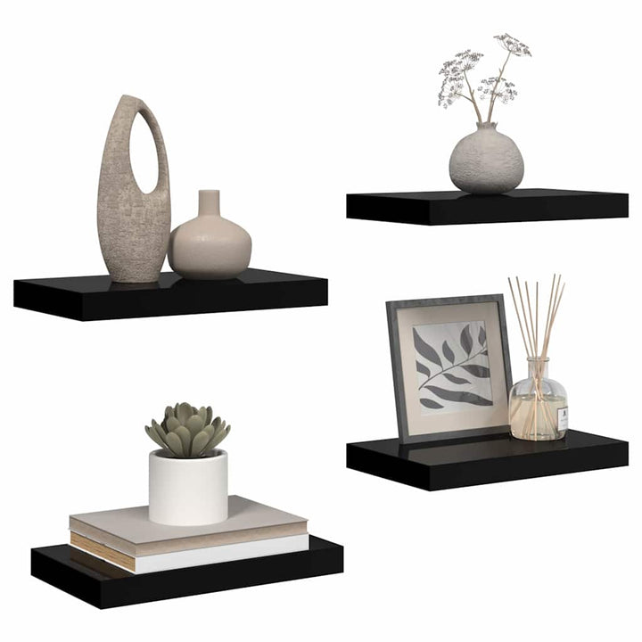 væghylder 4 stk. 40x23,5x3,8 cm MDF sort højglans
